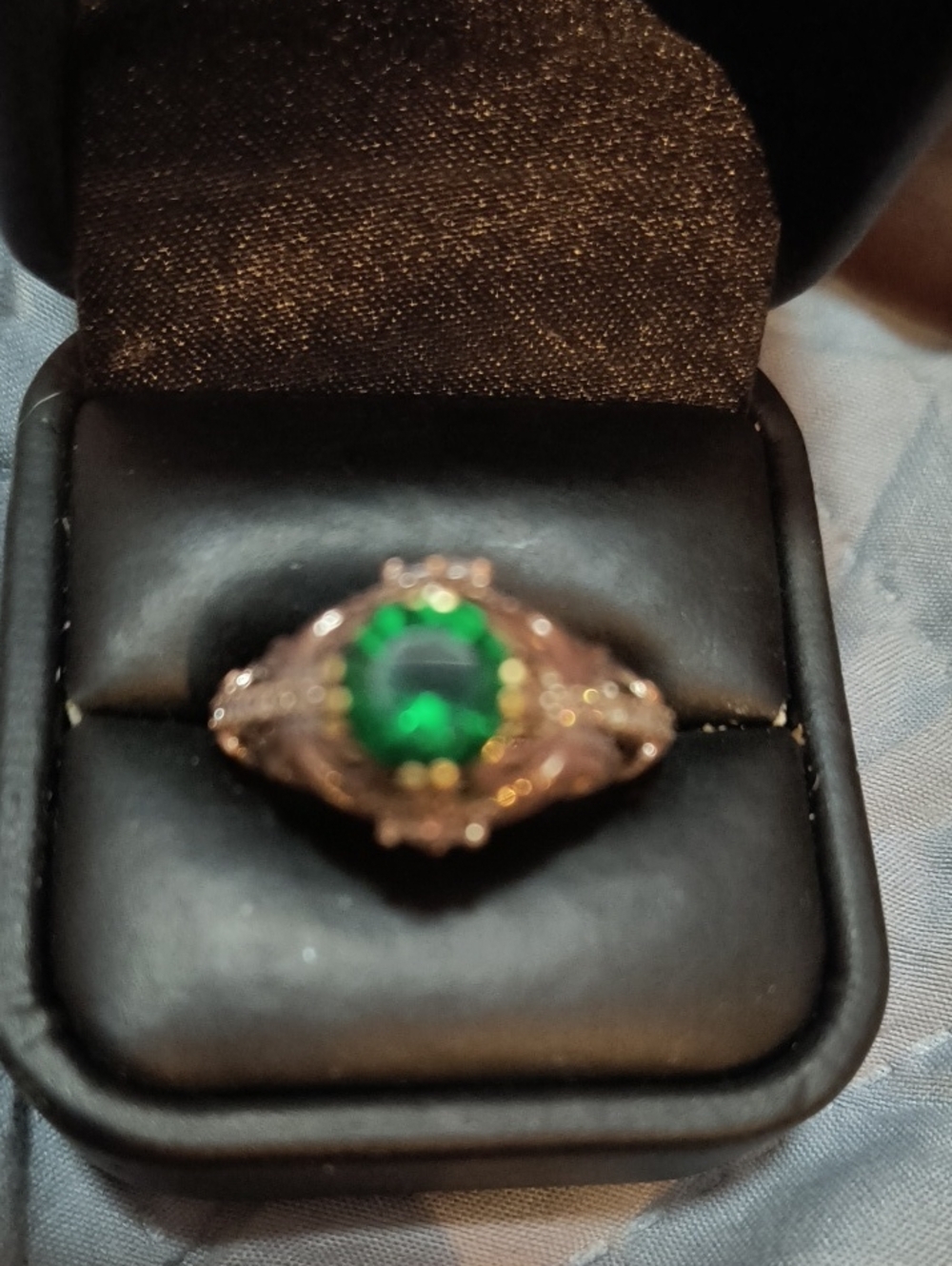 Vintage Gold Over Sterling Silver Emerald Green Stone Ring 9.5